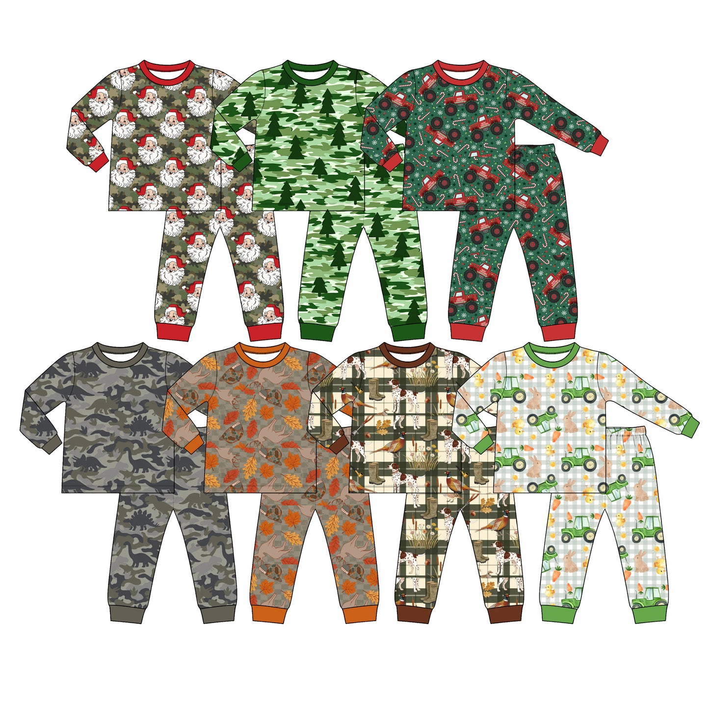 (Preorder new) No moq Baby Boys Christmas Santa Print Long Sleeve Pajama Set Holiday Sleep Outfit