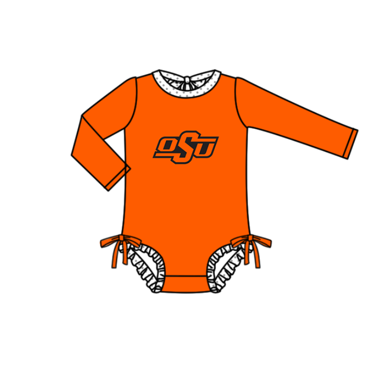 Custom moq 5 mix size milk silk summer teams baby girl boys clothes Orange Two-Piece Swimsuit Set One Piece Swimsuits boy swim trunks
