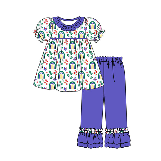 10.10 custom each style moq 5eta 4-6week Sibling Sister rainbow blue baby girl sets and dress and rompers match family design