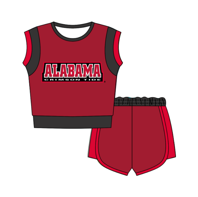 Custom moq 5 mix size milk silk summer teams Red Sleeveless O-Neck Top And Shorts Set Cute And Comfortable Kids' Outfit