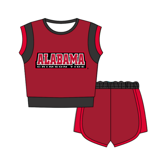 Custom moq 5 mix size milk silk summer teams Red Sleeveless O-Neck Top And Shorts Set Cute And Comfortable Kids' Outfit