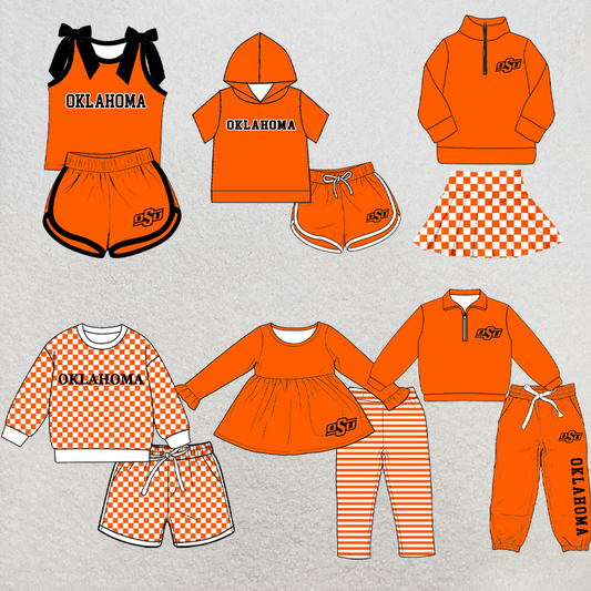 custom moq 5 mix size XY070303 Baby Kids Orange Top And Pants Daily Clothes Sets