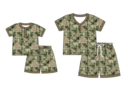 4.25 custom each style moq 5eta 4-6week Sibling Sister alpine bull head short sleeve shorts sets and adult sets match design