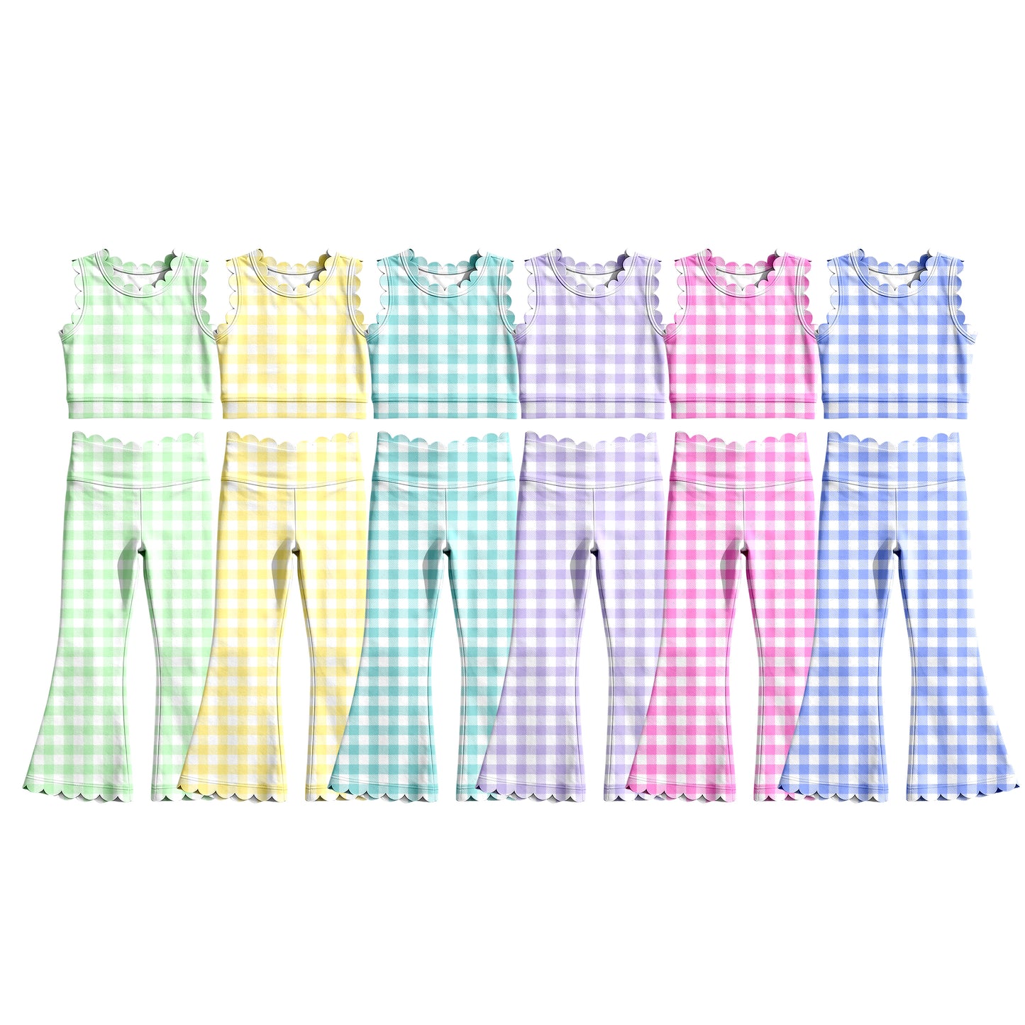 Custom moq 5 mix size Sibling Baby Girl Plaid Sleeveless Top And Pants Yoga Set Girls' Active Wear