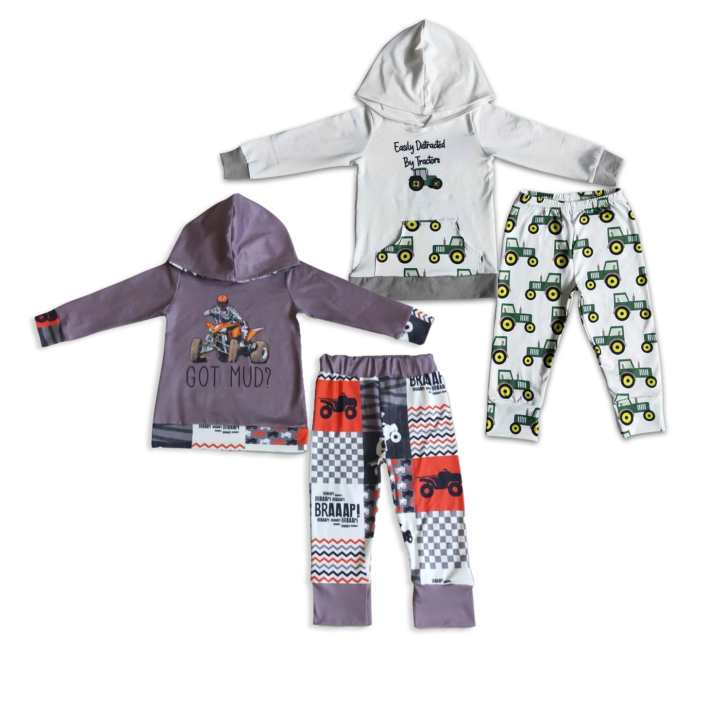 RTS NO MOQ Sibling baby boy clothes hooded long sleeve pants Sets