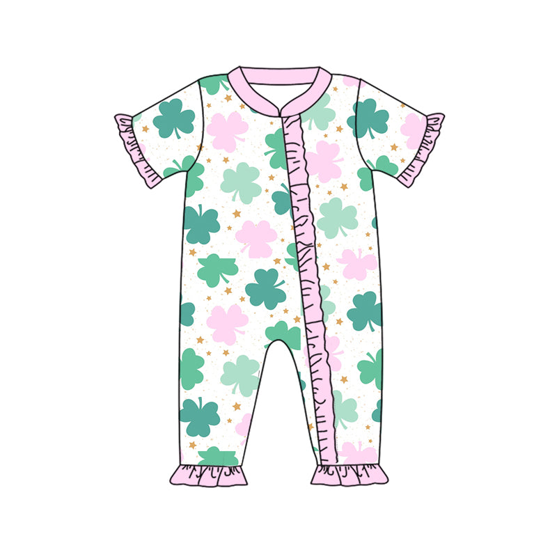 10.12 custom each style moq 5eta 4-6week Sibling Sister Four Leaf Clover green baby girl sets and dress and rompers match family design