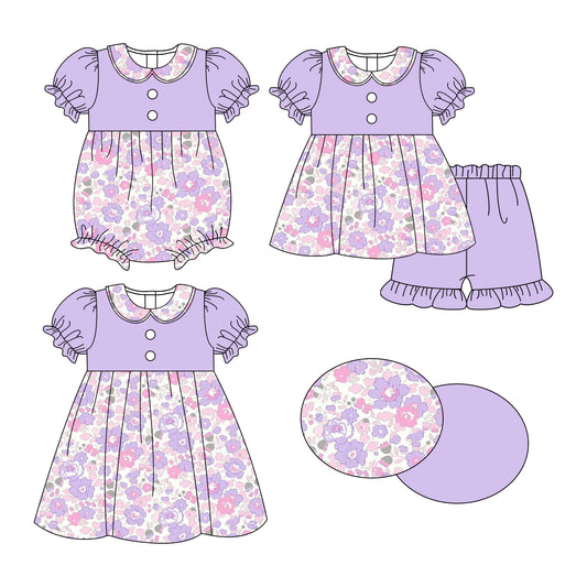 25.10.28 custom each style moq 5 eta 6-8week Sibling Sister floral baby short sleeve shorts sets and romper and dress match design