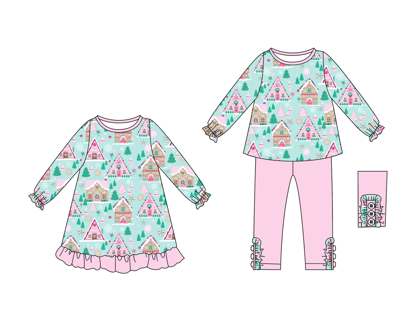 25.6.10 custom each style moq 5eta 4-6week Sibling Sisters Christmas house baby girl long sleeve pants sets and dress match family design