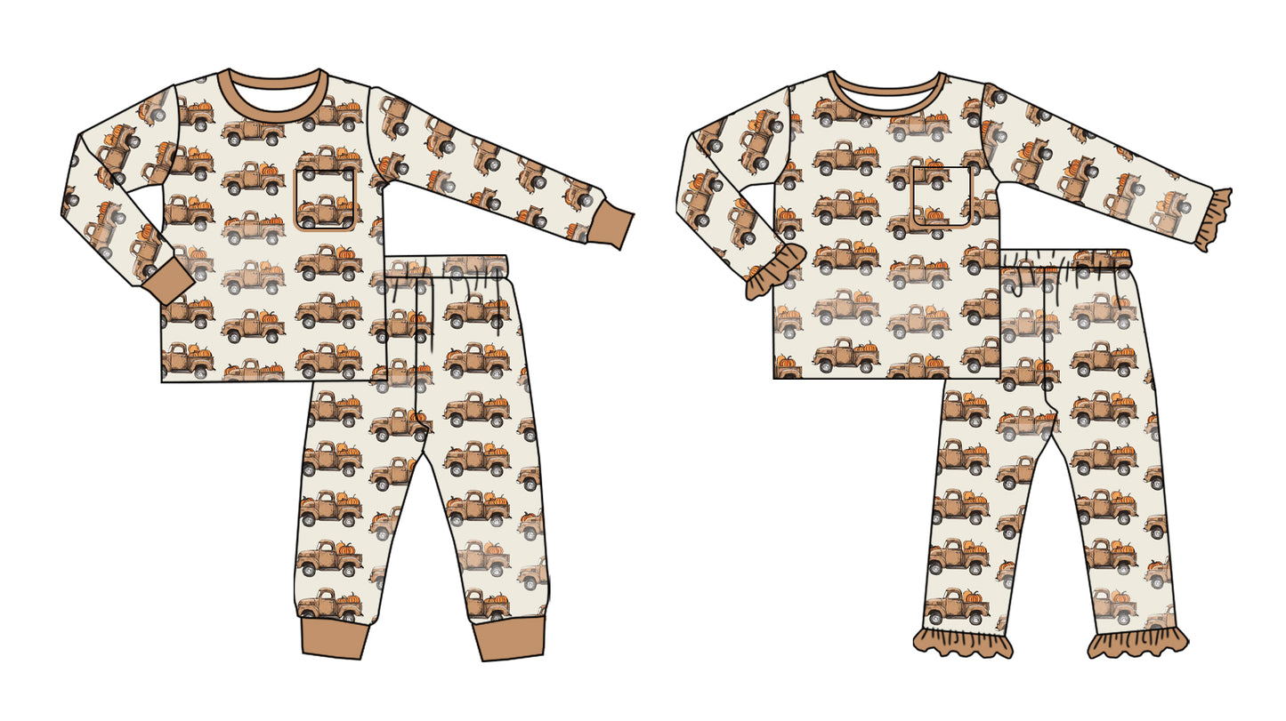 25.6.19 custom each style moq 5eta 4-6week Sibling Sisters pumpkin baby girl long sleeve pants sets 1 and sets 2 match family design
