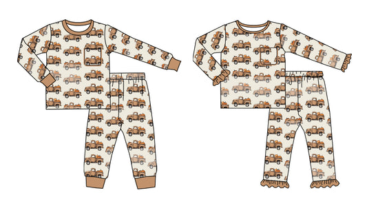 25.6.19 custom each style moq 5eta 4-6week Sibling Sisters pumpkin baby girl long sleeve pants sets 1 and sets 2 match family design