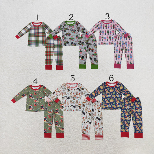 RTS Sibling Baby Girls Hats Holly Top Pants Christmas Pattern Pajamas Sets