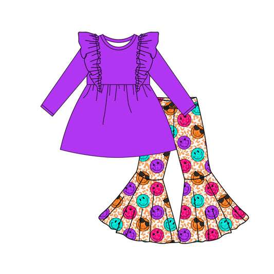 9.24 custom each style moq 5eta 4-6week baby girls clothes smiley purple long sleeve pants sets