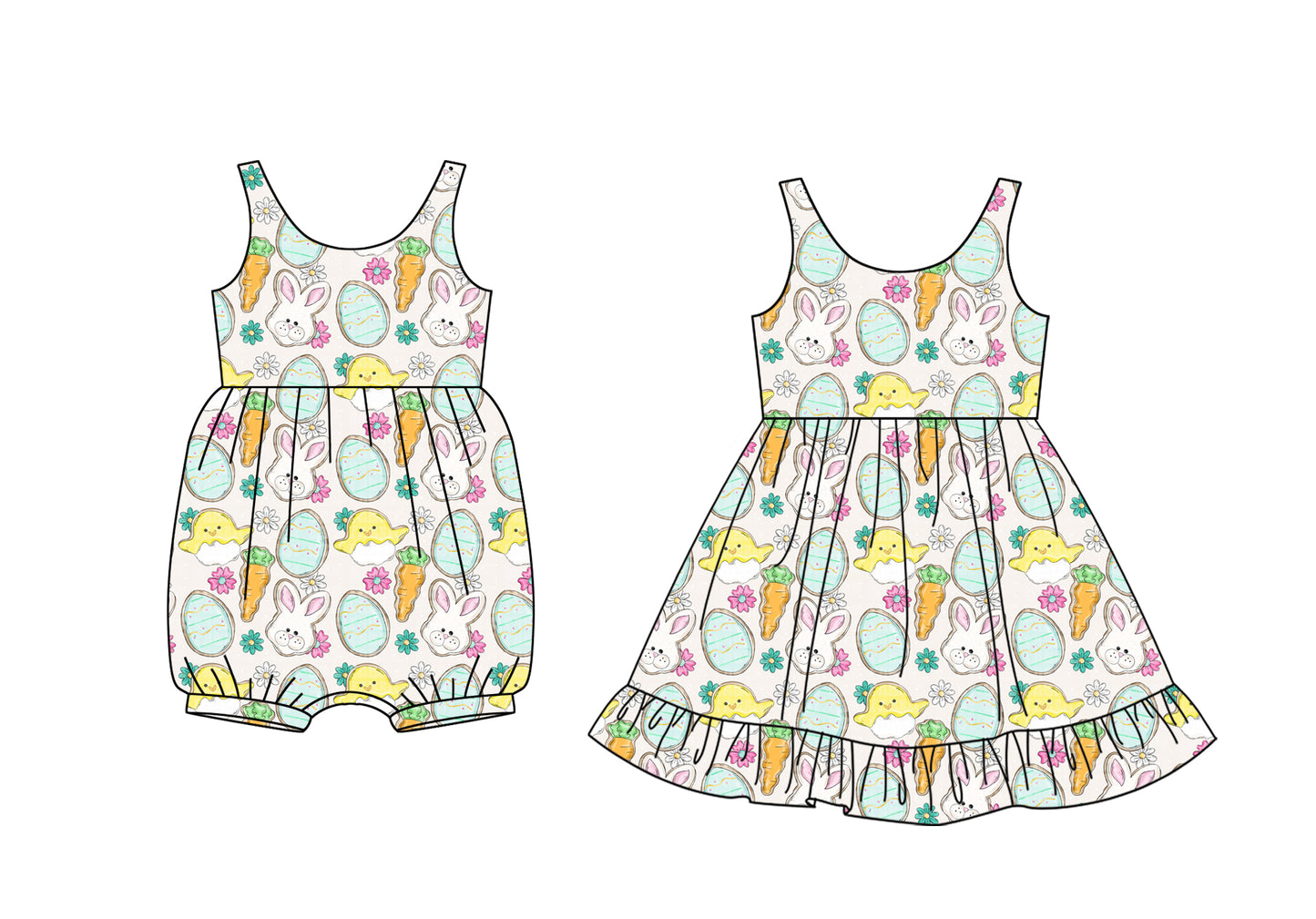 25.12.9 custom each style moq 5 eta 6-8week Sibling Siste bunny floral baby short sleeve romper and dress match design