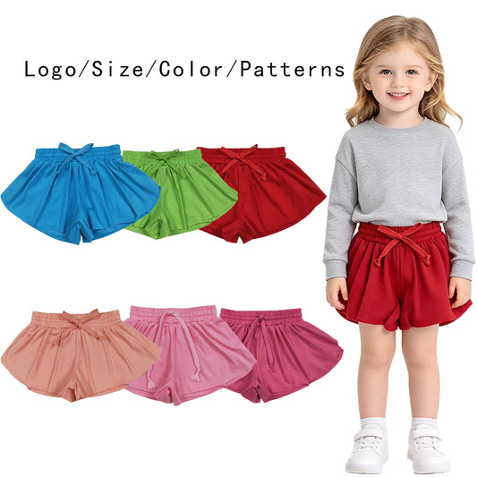 RTS NO MOQ Sibling yoga fabric cotton Baby Girls Solid Elastic Waist Yoga Sports Shorts Bottoms