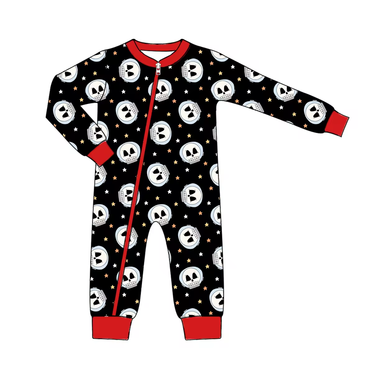 Custom moq 3 eta 6-8 weeks Black long romper with skull and stars