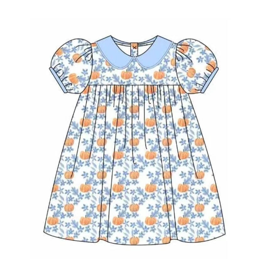 5.18custom each style moq 5eta 4-5week Sibling Sister Country Style Pumpkin Floral Print Clothing for Girls and Boys match family design