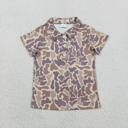 RTS NO MOQ Sibling Baby Boys Southern Hunting Camo Polo Shirts Short Sleeve Button up Top for Kids
