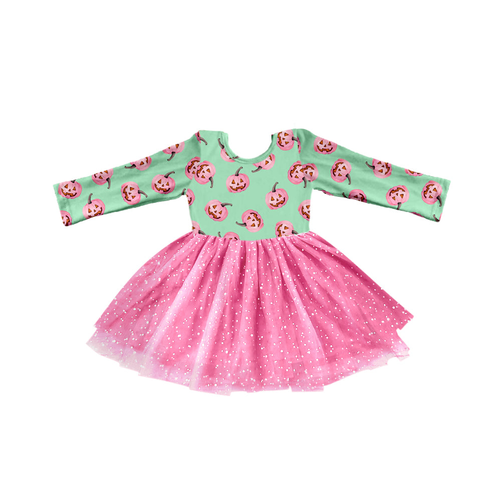 7.27 custom each style moq 5eta 4-6week baby girls clothes Halloween pumpkin pink long sleeve dress
