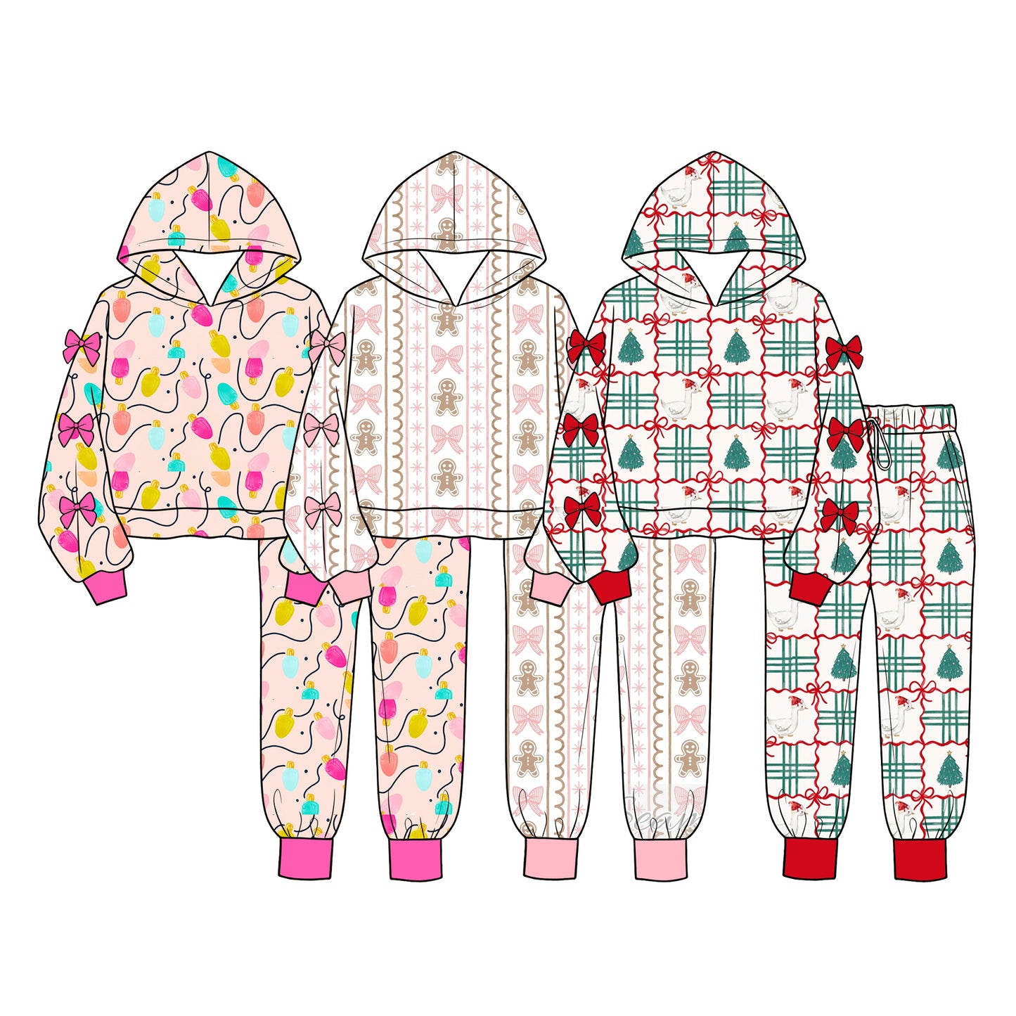 (Preorder new) No moq Baby Girls  Christmas Leopard Print Santa Gingerbread Bow Pattern Long Sleeve Loungewear Set