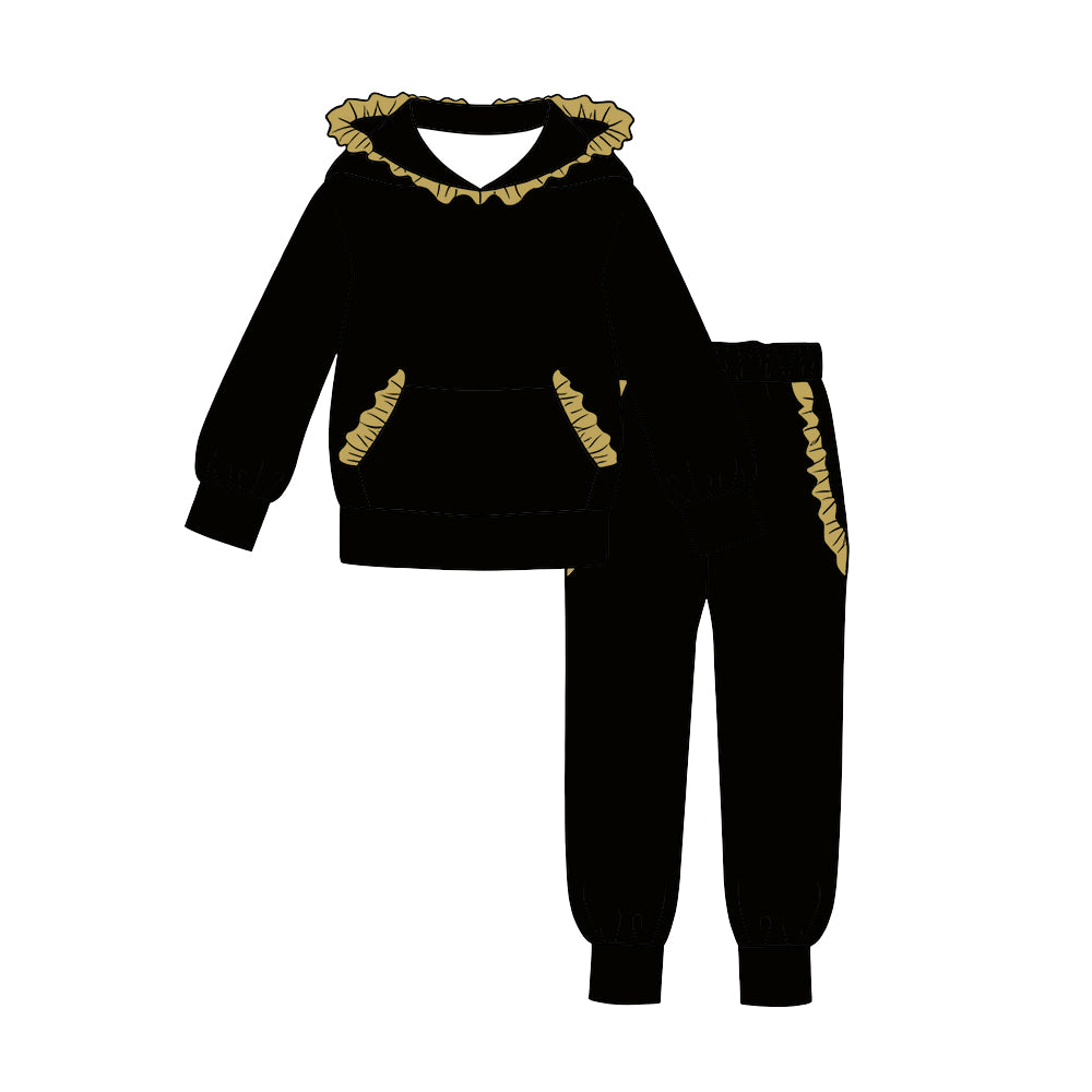 custom moq 5 mix size Black and yellow solid-color cotton long-sleeve top and pants set blank offer custom logo (Copy) (Copy) (Copy)