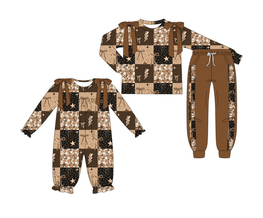 25.7.4 custom each style moq 5eta 4-6week Sibling Sisters bow baby girl long sleeve pants sets and rompers match family design