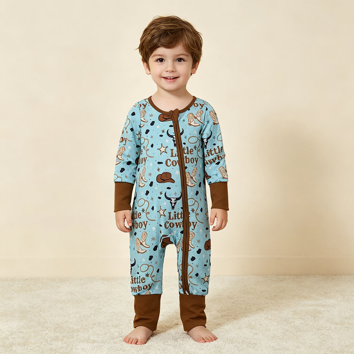 NEW RTS NO MOQ milk silk LR3124 Baby Girls Cowboys Boots Western Two Way Zip Convertible Rompers
