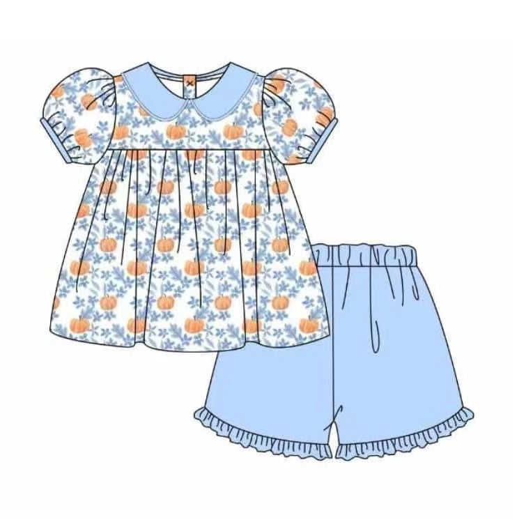 5.18custom each style moq 5eta 4-5week Sibling Sister Country Style Pumpkin Floral Print Clothing for Girls and Boys match family design