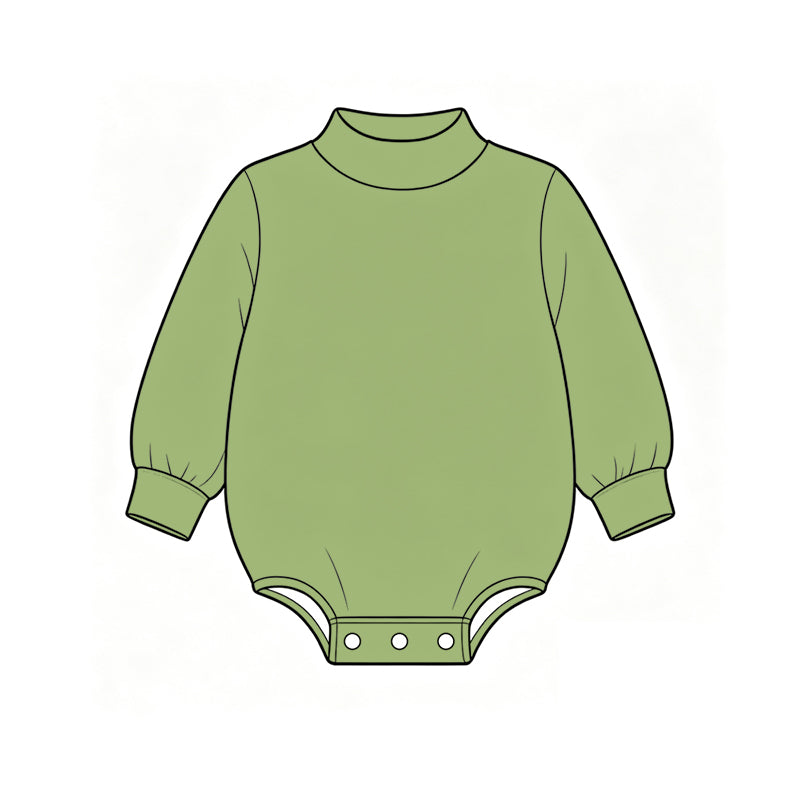 Custom moq 5 boys Blank Cotton Jumpsuit Olive Green Long-sleeve high-neck Jumpsuit