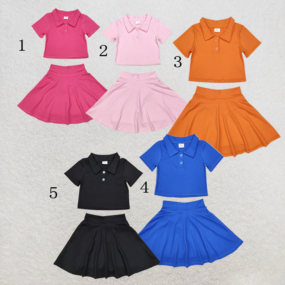 RTS NO MOQ Yoga Sibling Baby Girls Buttons Shirt Skirt Active Wear Clothes Sets