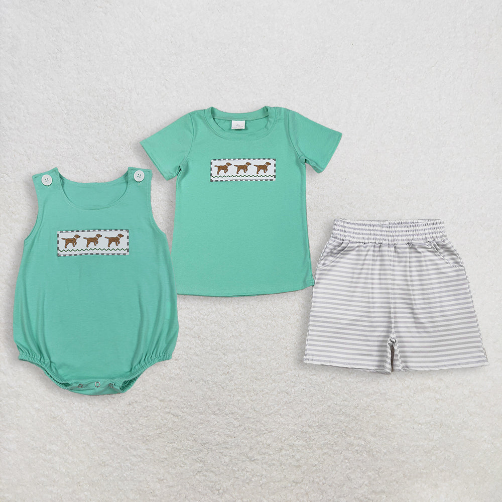 RTS NO MOQ sibling baby boy clothes embroidery short sleeve Clothes Sets and rompers
