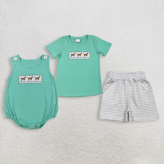 RTS NO MOQ sibling baby boy clothes embroidery short sleeve Clothes Sets and rompers