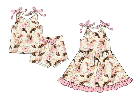25.5.23 custom each style moq 5eta 4-6week Sibling Sister cow floral baby girl short sleeve shorts sets and dresses match design