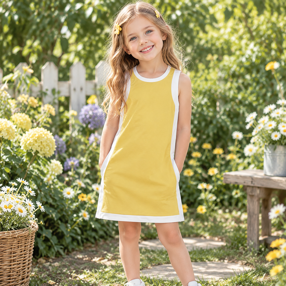 NEW RTS NO MOQ yoga fabric cotton GSD4254+SS0959 Yoga Separate Shorts Baby Girls Yellow Sleeveless Top Split Hem Short Yoga Skirt Set
