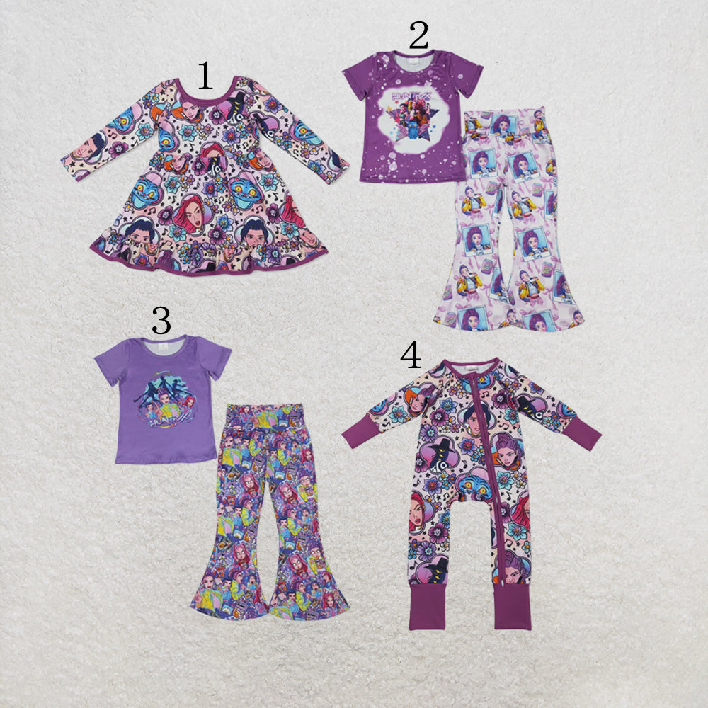 RTS NO MOQ Sibling milk silk Baby Girls Girls Music Flowers Ruffle Knee Length Dresses Romper Set