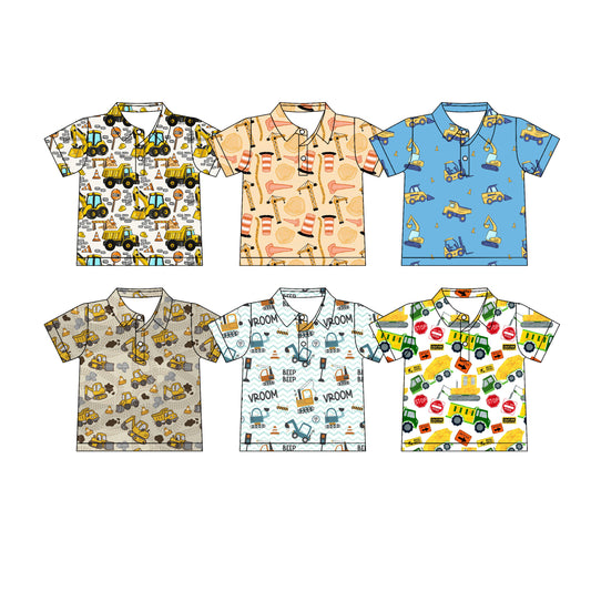 4.9  Custom moq 5 mix size Sibling Baby Boy's Car Print Short-Sleeved Polo Shirt Top