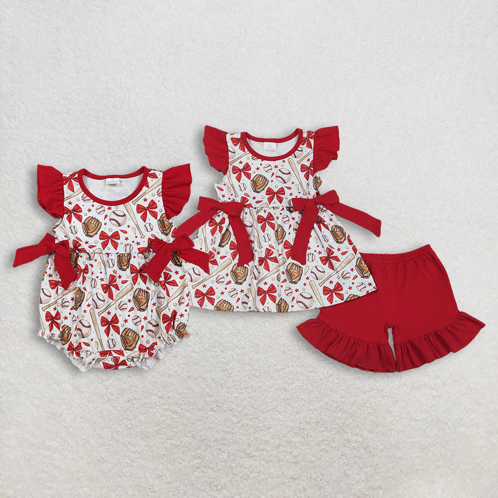 RTS NO MOQ sibling baby girl clothes bow short sleeve Clothes Sets and rompers