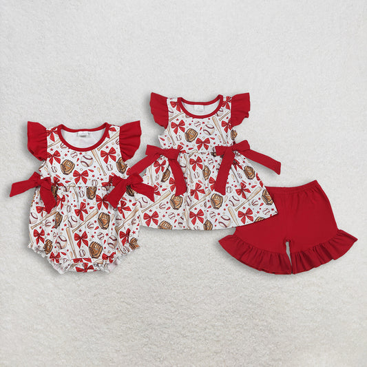 RTS NO MOQ sibling baby girl clothes bow short sleeve Clothes Sets and rompers