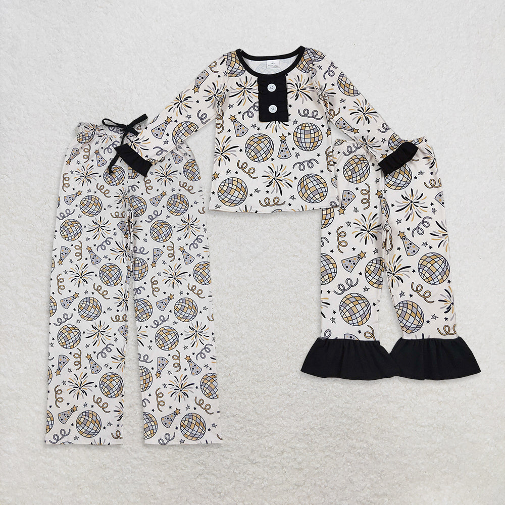 RTS NO MOQ Sibling Baby girl clothes happy new year long-sleeved trousers suit and adult pants