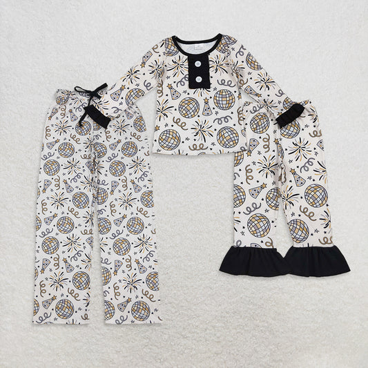 RTS NO MOQ Sibling Baby girl clothes happy new year long-sleeved trousers suit and adult pants