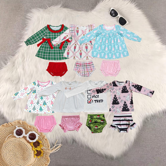 RTS NO MOQ Sibling baby girl clothes long-sleeved briefs sets