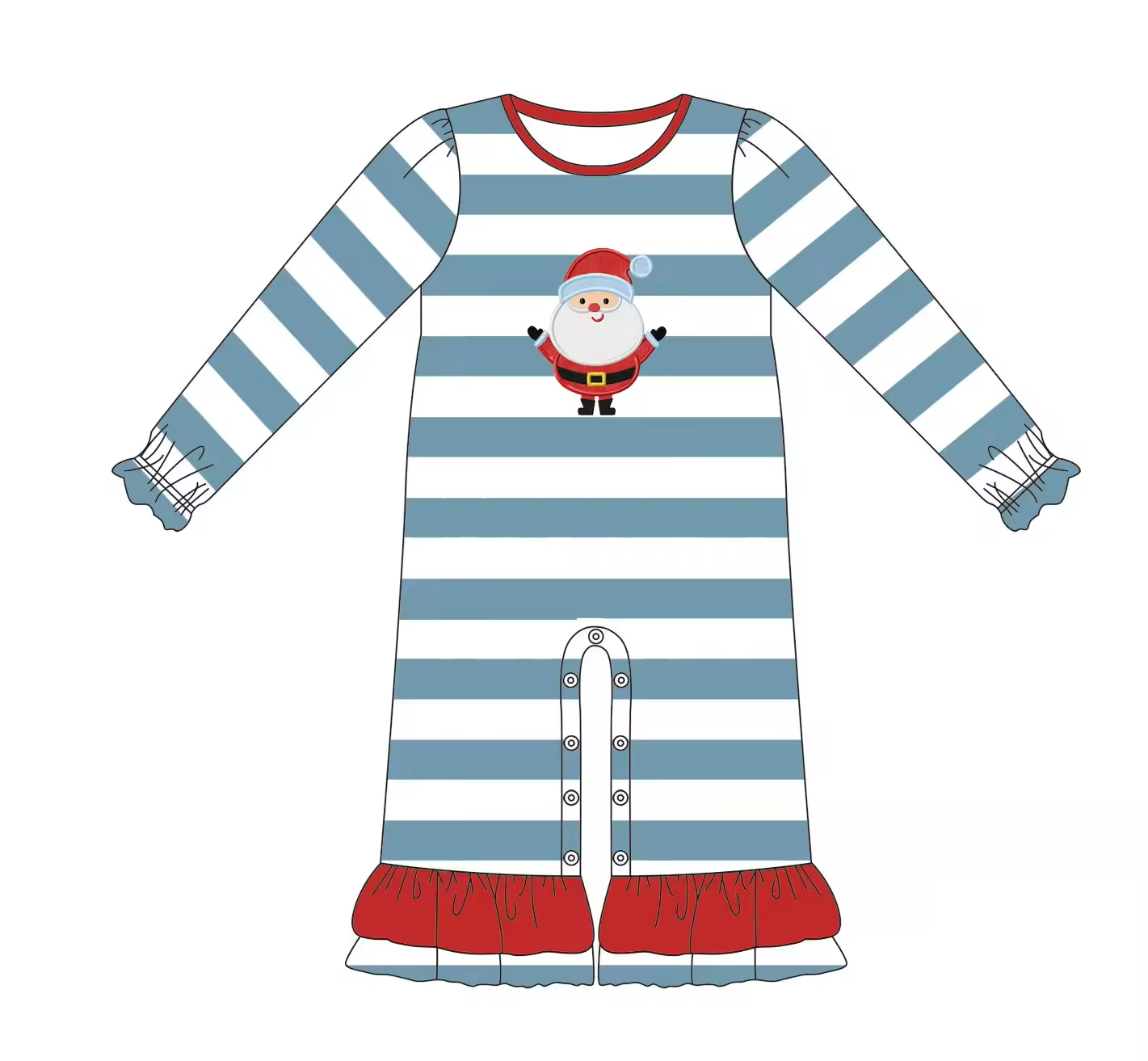 Custom moq 3 eta 6-8 weeks Embroidered Chubby Santa Claus Blue Striped Elastic Cuffs - Loose Trousers Long Crawling Suit