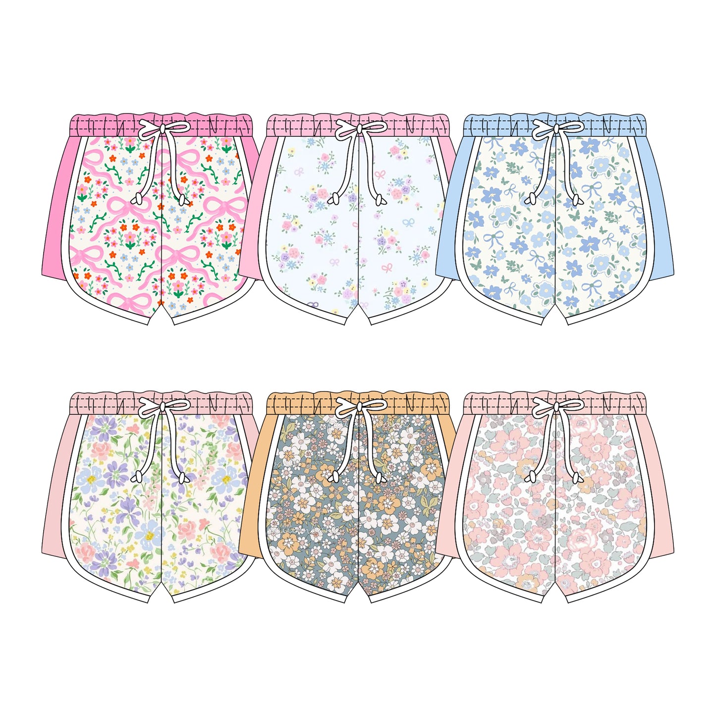 25.11.4 custom each style moq 5 eta 6-8week Sibling Sisters floral baby kids summer shorts 6 match family design