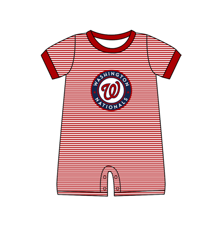 Custom moq 5 mix size milk silk summer teams Baby Boys And Girls Red Short-Sleeved Shirt And Shorts Set Matching Striped Rompers Outfit Set