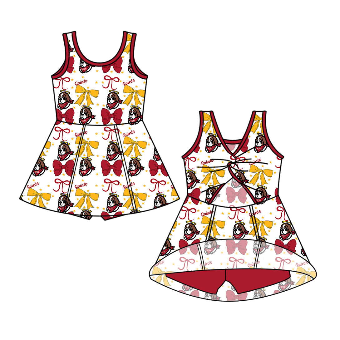 Custom moq 5 mix size milk silk baby girls clothes team red sleeveless skirts sets 1 and skirts sets 2 and dress -25.7.18
