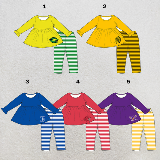 custom moq 5 mix size XY070104 Baby Girls Long Sleeve Tunic Top Stripe Leggings Clothes Sets