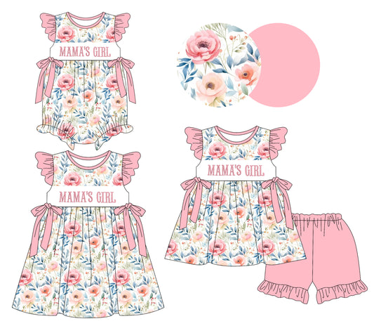 25.12.20 custom each style moq 5 eta 6-8week Sibling Sister MAMA floral baby short sleeve shorts sets and romper and dress match design