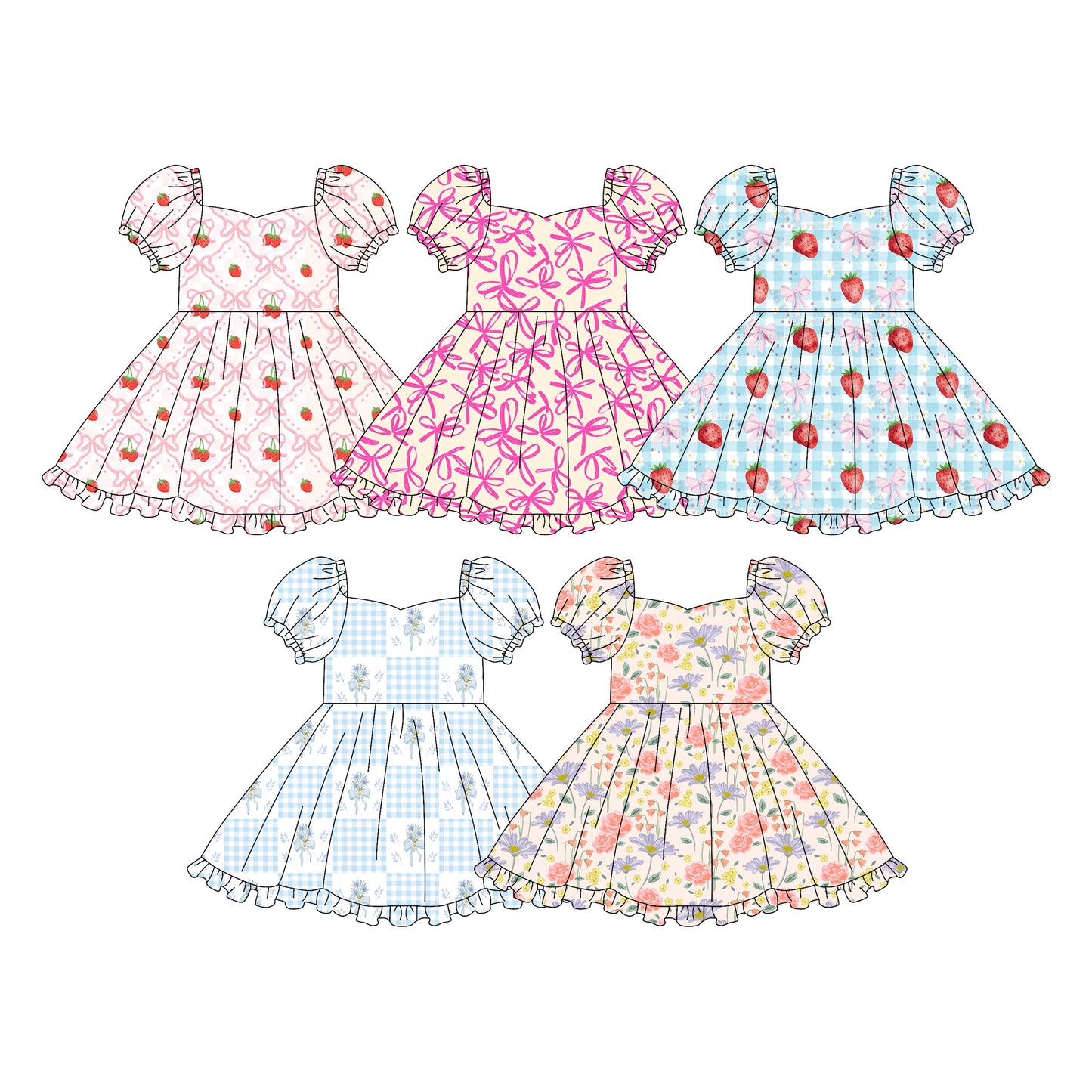 Custom moq 5 mix size Sibling Baby Girl's Printed Short-Sleeved Knee-Length Dress Cute And Fashionable Clothing