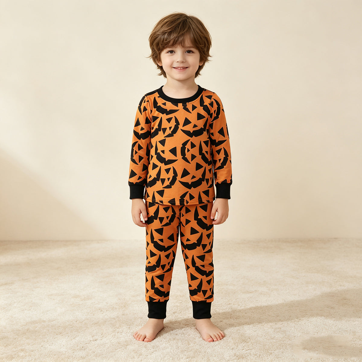 NEW RTS NO MOQ milk silk BLP1549 Baby Boys Ghost Pumpkins Print Long Sleeve Top Pant Halloween Pajamas Set