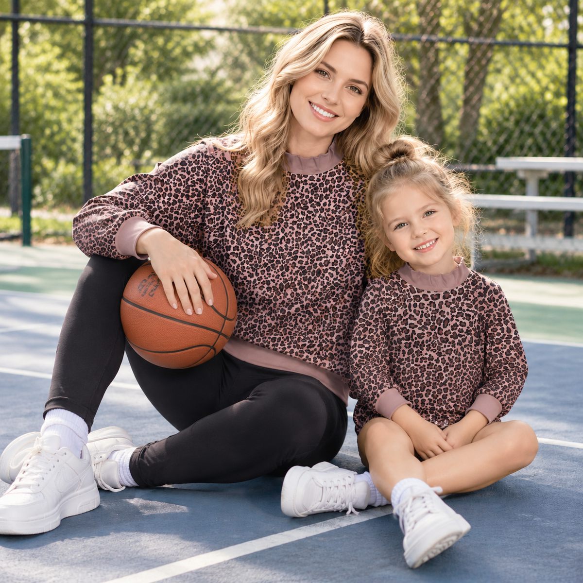 RTS NO MOQ Sibling milk silk Adult To Match Kids High Neck Leopard Mock Neck Long Sleeve Top And Romper Set