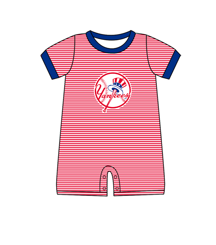 Custom moq 5 mix size milk silk summer teams Baby Boys And Girls Red Short-Sleeved Shirt And Shorts Set Matching Striped Rompers Outfit Set